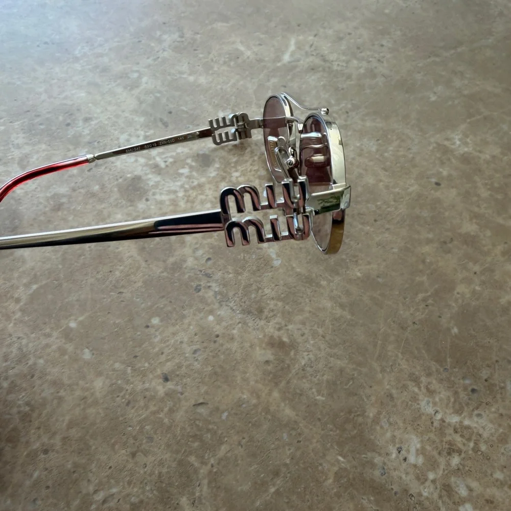 Miu Miu Gold Frame Sunglasses with Pink Lenses - Picture 5 of 6